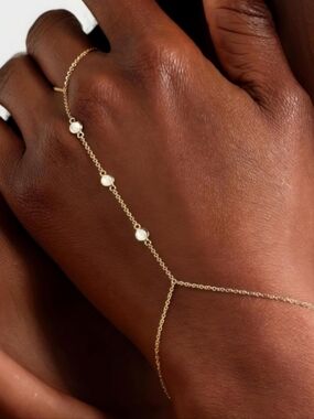 Anthropologie Dainty Crystal Gold Hand Chain Bracelet